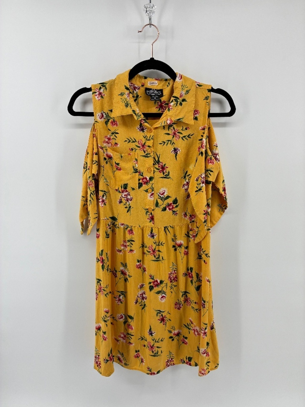 MASSIVE $10 SALE Mustard Yellow Floral Cold-Shoulder Midi Dress
